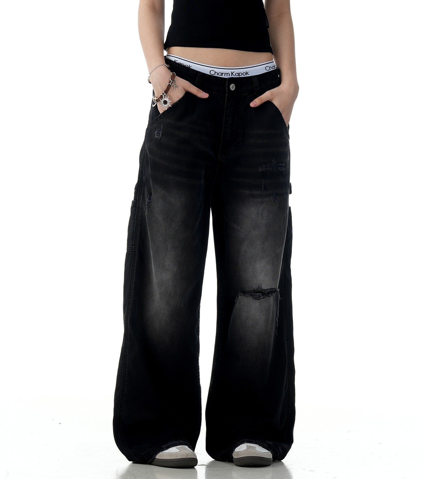 American Retro Tattered Jeans straight-leg cotton pants