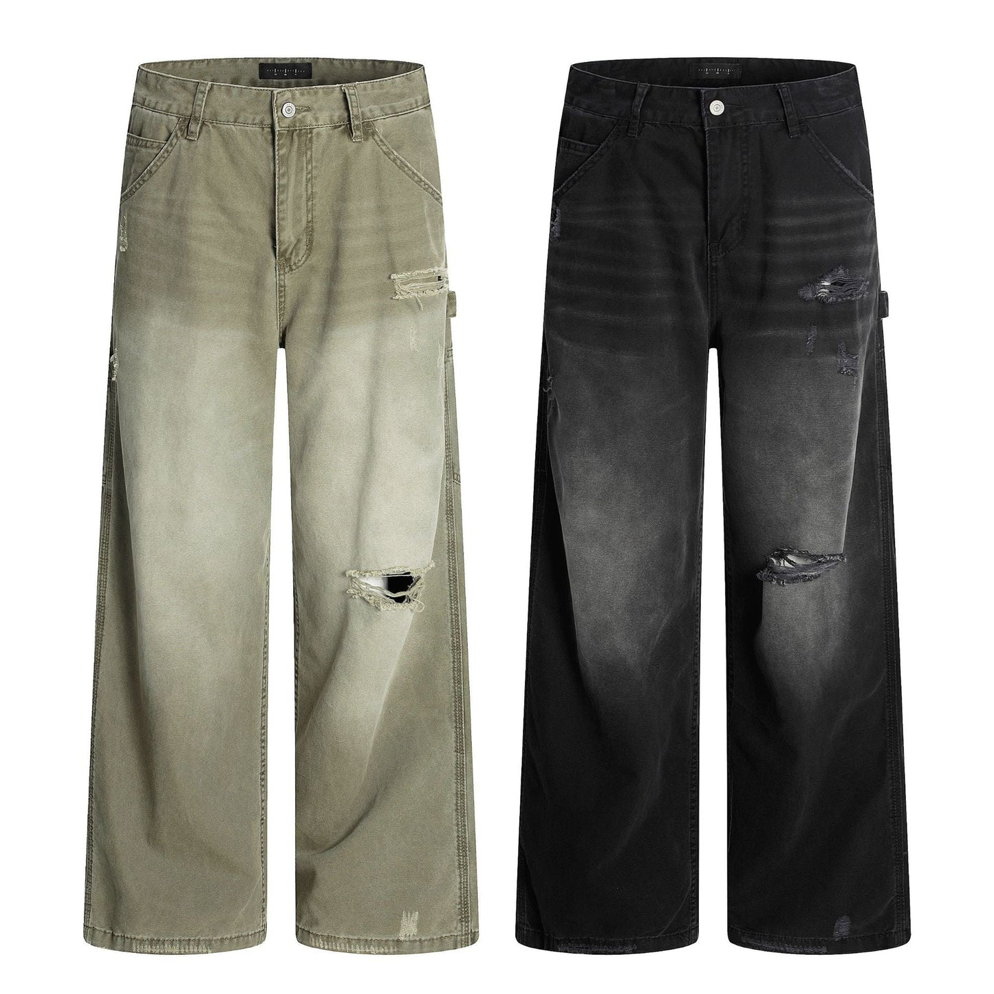 American Retro Tattered Jeans straight-leg cotton pants
