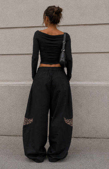 Leopard Baggy Pants – Schwarz