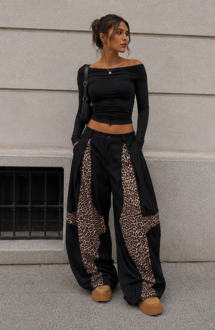 Leopard Baggy Pants – Schwarz