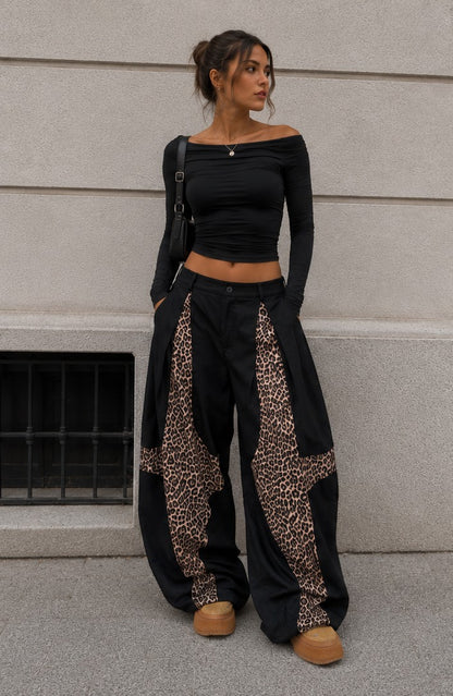 Leopard Baggy Pants – Schwarz