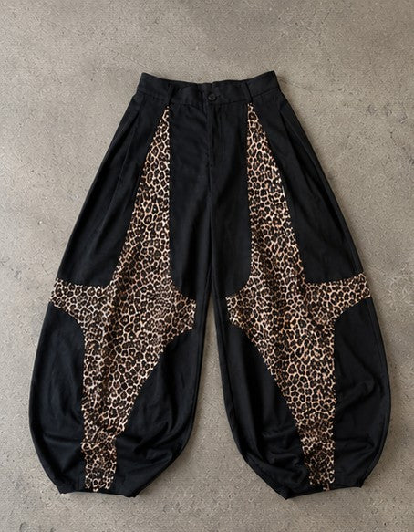 Leopard Baggy Pants – Schwarz