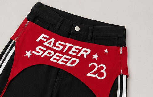 Y2K Fast Speed 23 Wide Leg Track Pants – Schwarz/Rot