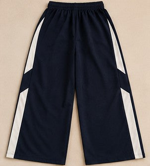Dunkelblaue Wide Leg Trainingshose Damen – Sporthose mit Seitenstreifen – Größe L