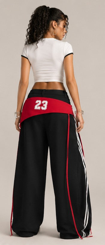 Y2K Fast Speed 23 Wide Leg Track Pants – Schwarz/Rot