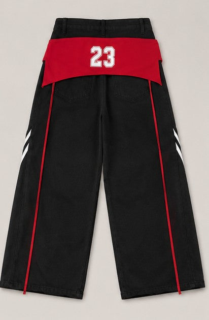 Y2K Fast Speed 23 Wide Leg Track Pants – Schwarz/Rot